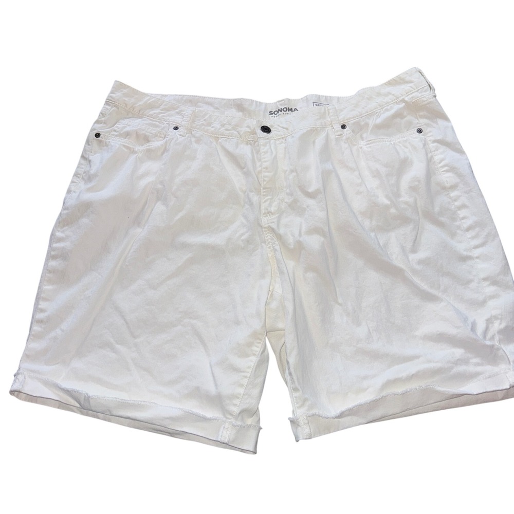 Sonoma Bermuda Shorts 22W White Denim Stretch Raw Hem Cotton Blend